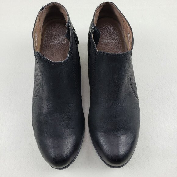 Dansko Luann Wedge Ankle Boot Womens 9.5-10 40 EU Black Leather Floral Side Zip - Picture 4 of 13